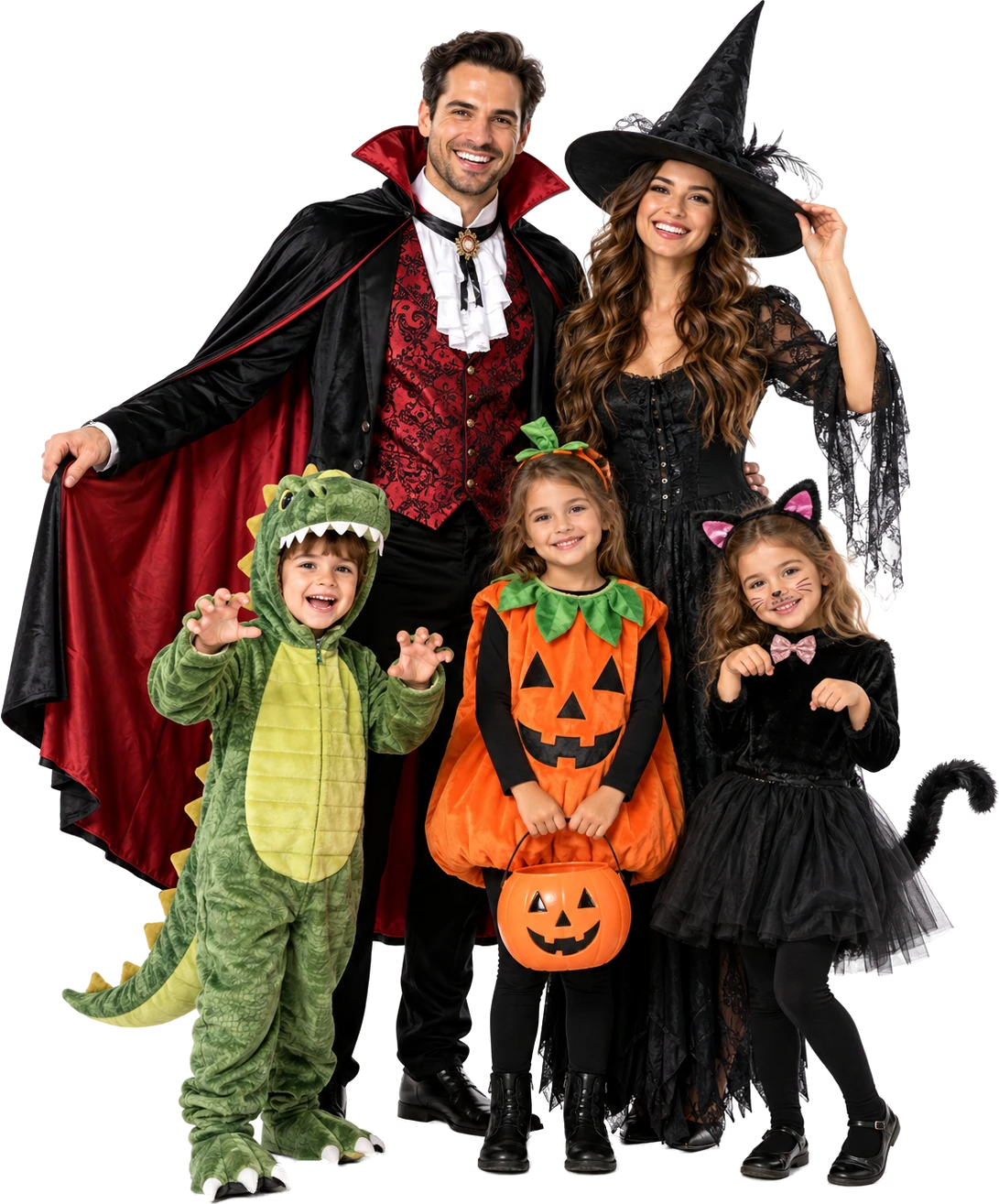 Family in Halloween costumes